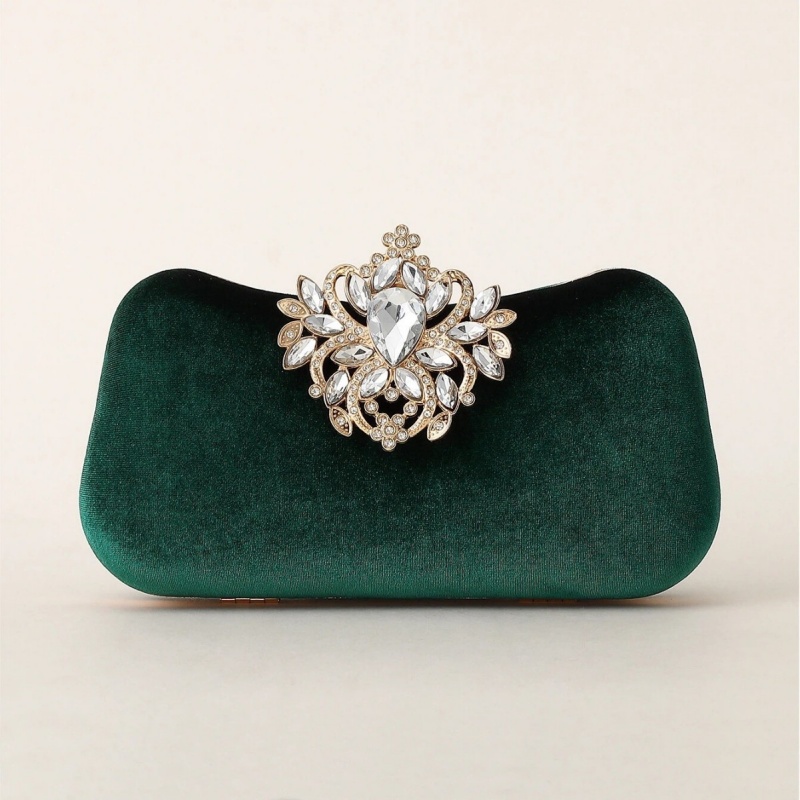 Embroidery Wallet - Dark Green Velvet Clutch Bag Luxury