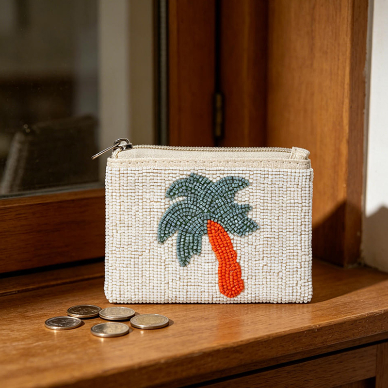 Embroidery Wallet - Bohemian Banana Palm Tree Coin Purse
