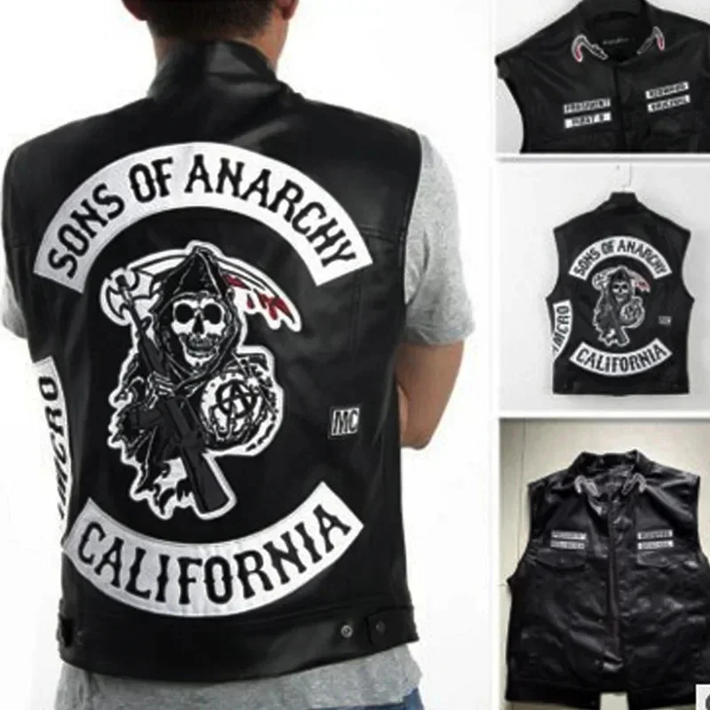 Embroidery Garments - ABC123Leather Men Motorcycle Cosplay Costume Sleeveless