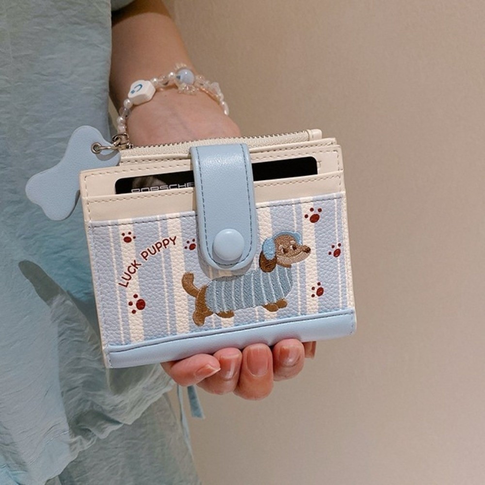 Embroidery Wallet - Korean Style Dachshund Embroidery Short Wallet