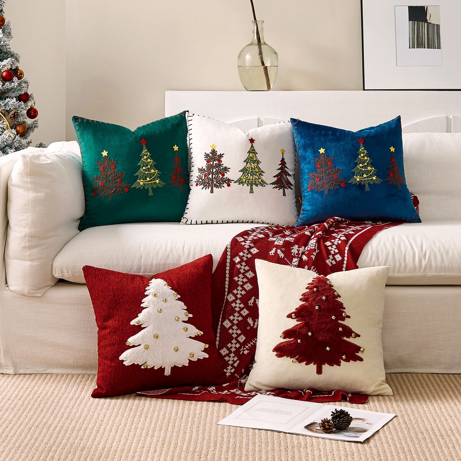 Embroidery Xmas Tree - 1pc Embroidery Cushion Cover Christmas Pillow