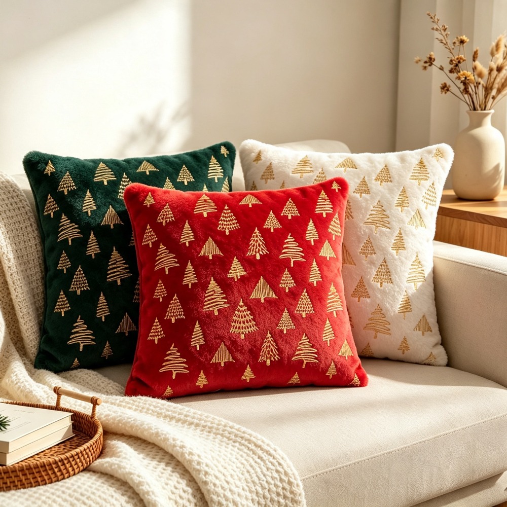 Embroidery Xmas Tree - Nordic Golden Embroidery Christmas Tree Cushion