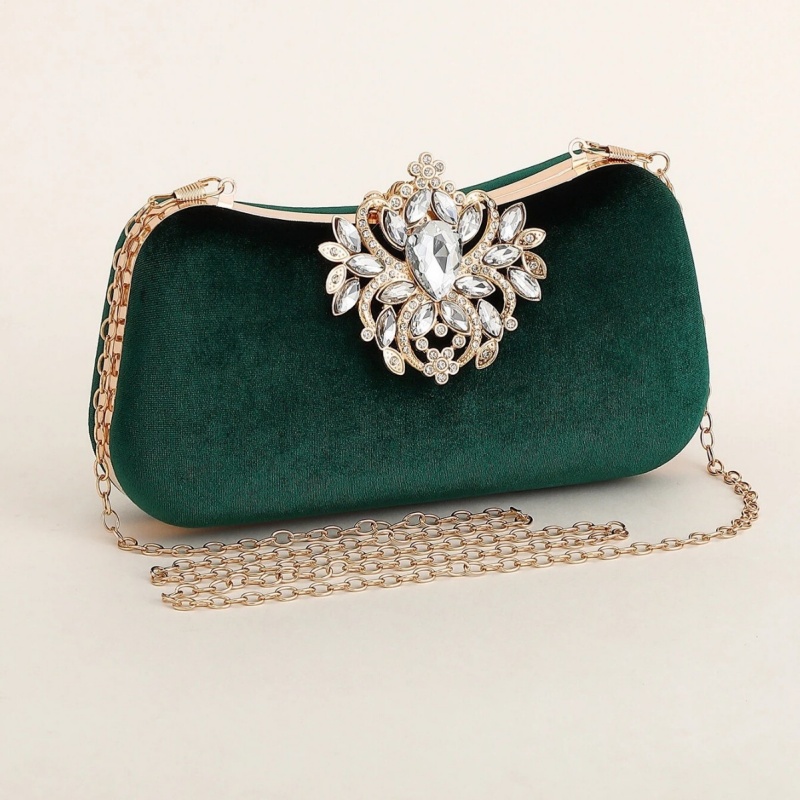 Dark Green Velvet Clutch Bag L - Embroidery Wallet recension och pris