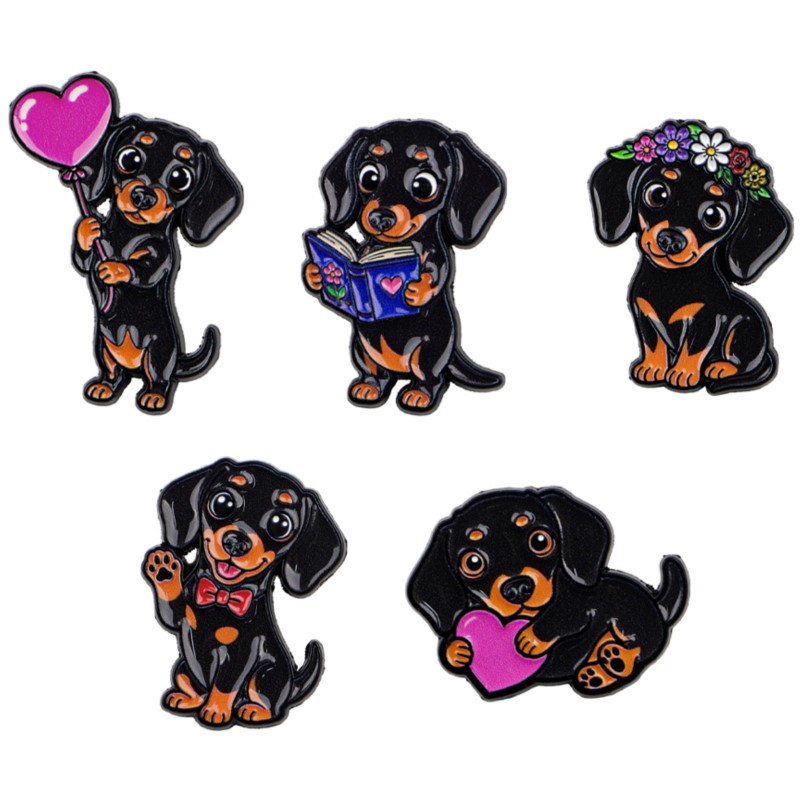 5pcs Cute Dachshund Enamel Pin - Embroidery Wallpaper recension och pris