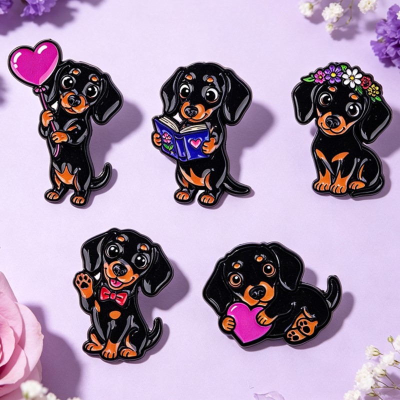 5pcs Cute Dachshund Enamel Pin - Embroidery Wallpaper recension och pris