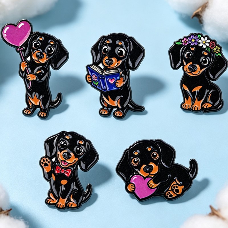 5pcs Cute Dachshund Enamel Pin - Embroidery Wallpaper recension och pris