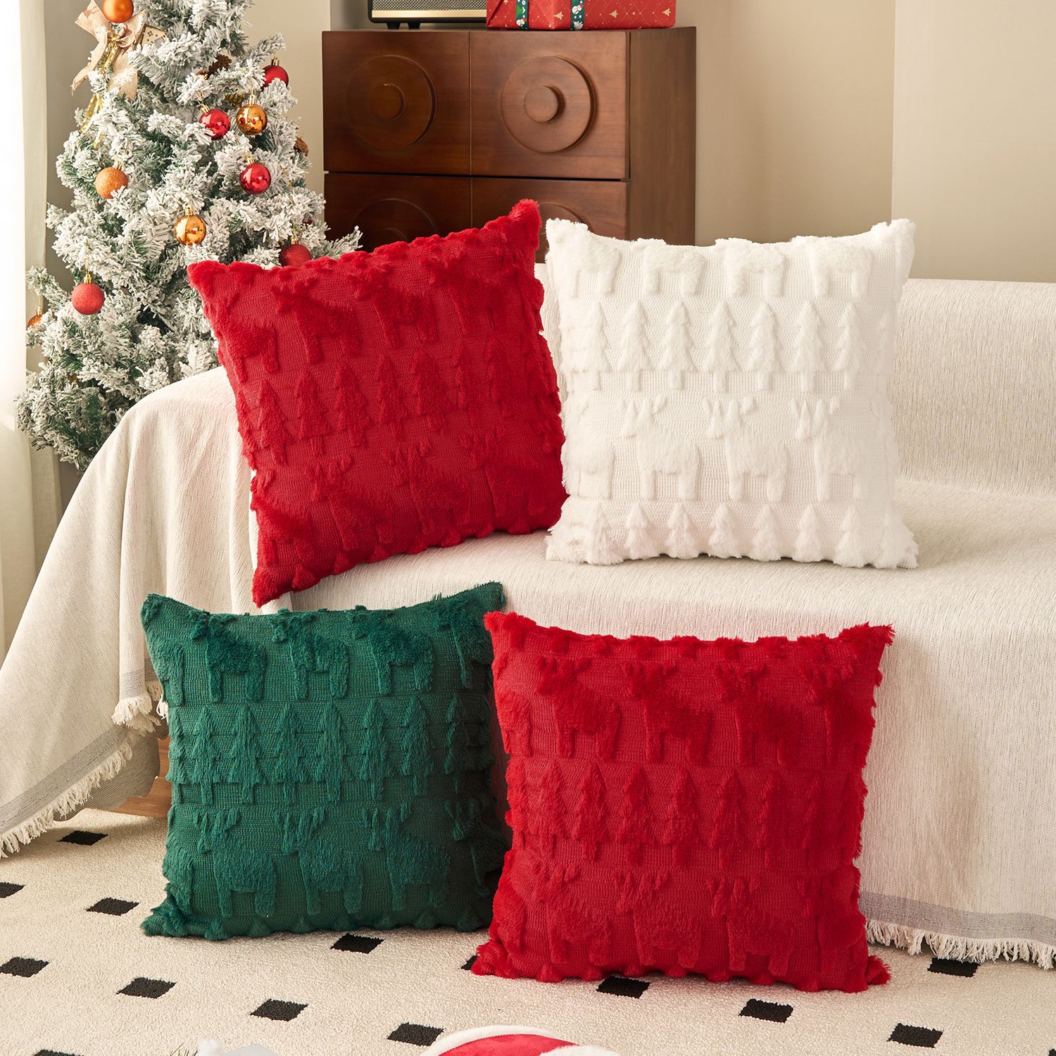 Christmas Plush Pillow Cover S - Embroidery Xmas Tree recension och pris